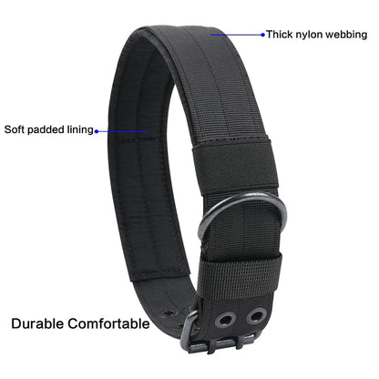 2" Wide Tactical Heavy Duty Nylon Large Dog Collar K9 Military with Metal Buckle