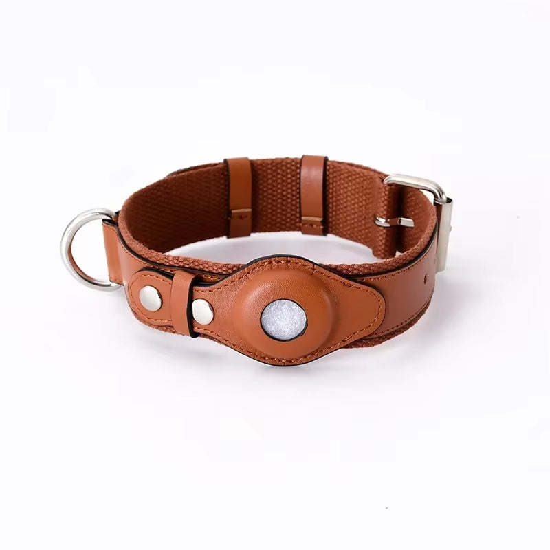 Leather Dog Collar Pet Adjustable Necklaces with Luxury Design for Apple Airtag Locationpositioning Device Cover Cat Accessories