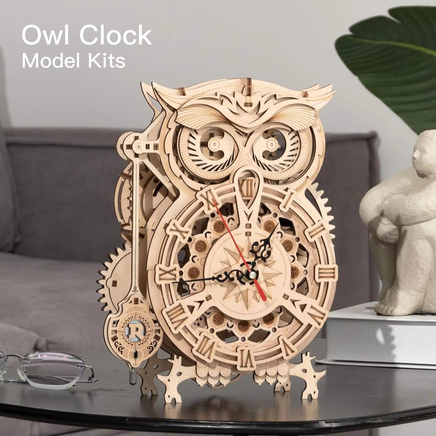 ROKR 3D Wooden Puzzle Owl Clock Model Building Kit Toys for Children Kids Boys LK503