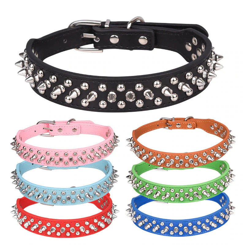 Spiked Studded Leather Dog Collar Rivets Pet Small Large Cat Pit Bull Adjustable